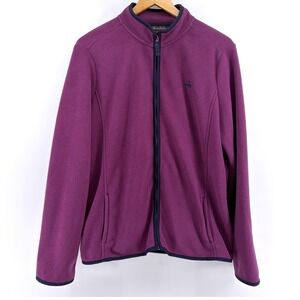 Brooks Brothers Womens XL Purple Full Zip Fleece Jacket Mock Neck Navy Trim Logo
